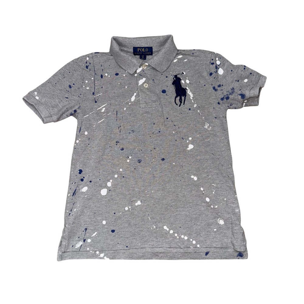 Polo Ralph Lauren Polo Shirt Kids Size 8 Gray Excellent Paint Splatter Big Pony